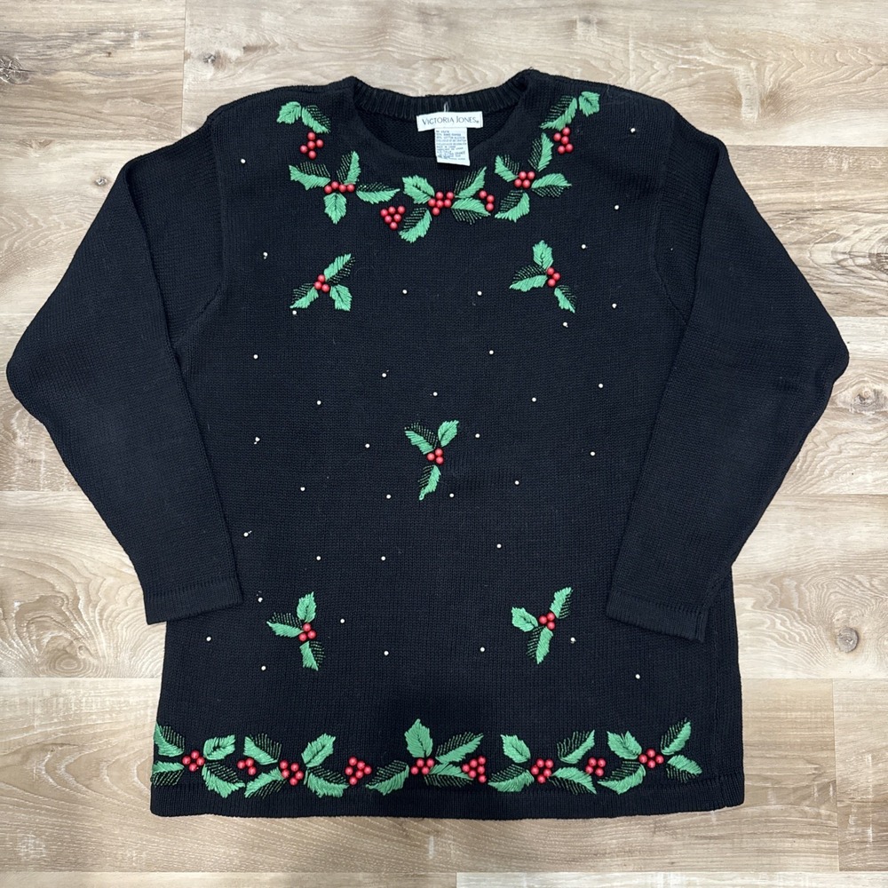 VTG 90Victoria Jones Holly Embroidered Sweater Size Xl Original Shoulder Pads! - Picture 1 of 8